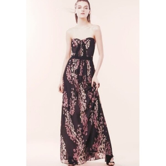 BCBGMaxAzria Amber Strapless Floral Print Sheer Contrast Gown - Picture 1 of 17